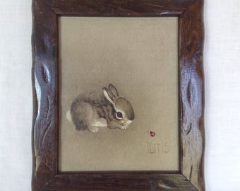 Peggy Harris Painting of a Rabbit and Ladybug