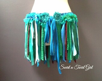 WOMANS MERMAID COSTUME, short tutu skirt, festival tutu belt, dance rave tutu, burning man, cos play, green blue aqua skirt, tattered fairy