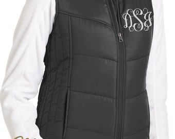 Monogram Puffy Vest-Ladies Vest -Quilted Puffy Vest -Gift for Her -Ladies Quilted Vest -Ladies Black Vest -Personalized Vest -Plus Size Vest