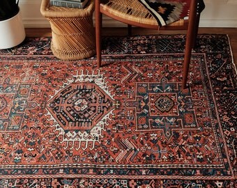 Heriz Karaja Antique Persian Rug - circa 1900, exquisite low pile three medallion design 5x6ft / 73.5 x 58in