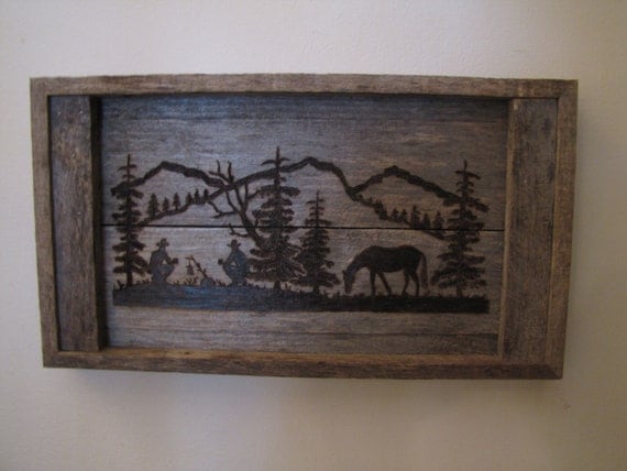 Rustic Western Wood-burning silhouette