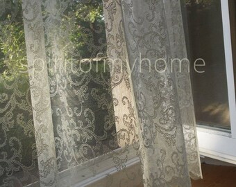 STELLA' Stunning French Embroidered Light Ivory Color Continuous Lace Sheers Full Lenght French Lace Net Curtain Sale By the Yard