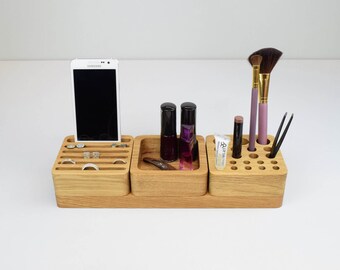 Makeup Organizer, Makeup Storage, Cosmetic Organizer, Earring Holder, Jewelry Holder, Brush Holder, Jewelry Tray, Wooden Gift for her