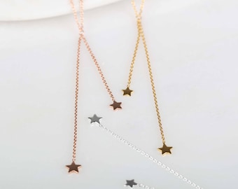 Double Drop Falling Stars Necklace in Silver, Rose Gold or Gold
