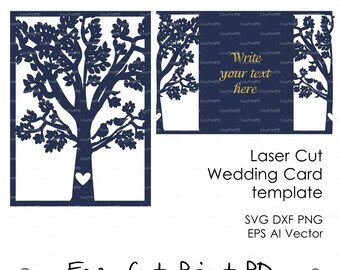 Bride & Groom Tree Bird wedding card COVER love story Invitation 5x7" ( svg, dxf, ai, eps, png) laser Stencils diecut paper Digital Download