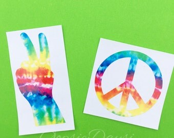 Peace Sign Tie Dye Hands Hippie Love Decal Sticker Car Laptop Tablet Water Bottle Yeti Accessories Custom Tie Dye Vinyl Sticker Personalized