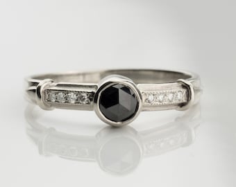Rose cut black diamond ring, Black diamond ring, black stones rings, black diamond white gold ring, natural black diamond, black stone ring