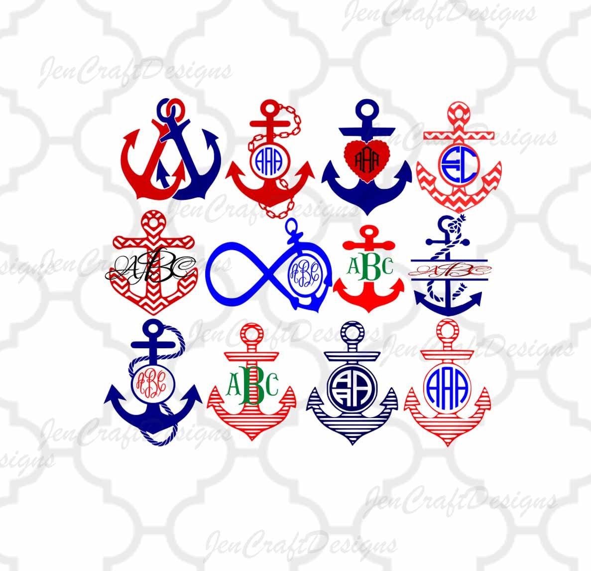 Download Anchor Monogram SVG Cuttable Nautical Anchor SVG, DXF, Eps,Png Instant Download Silhouette ...