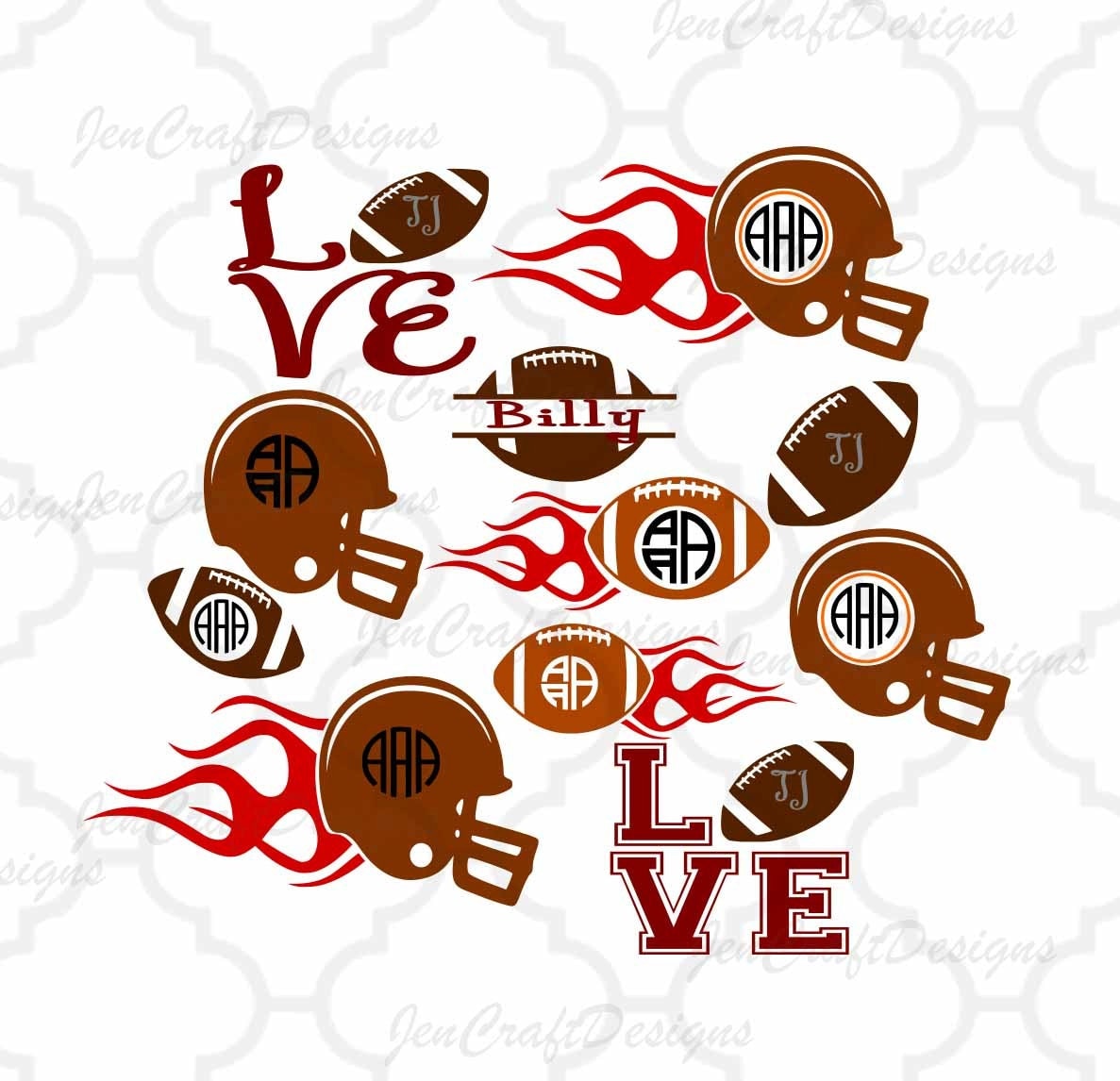 Football Monogram SVG, dxf, jpg, png Vector Cut File, Football Monogram