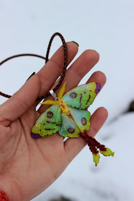 Luna moth pendant Polymer clay pendant jewelry necklace