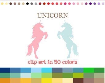 50 Colors Digital UNICORN Clipart Unicorn Clip art Unicorn Silhouette Clip Art Unicorn Graphics Unicorn Image Unicorns PNG SVG #C054