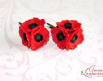 Ethnic wedding poppy Poppies Earrings Red Poppy Earrings Red Poppy Jewelry Red Flower Earrings Poppy accessories Bride Ethnic earrings Gift