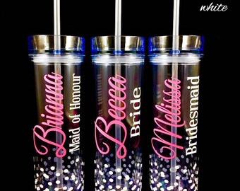 Bridesmaid Gift Skinny Tumbler with Dots, Personalized Water bottle, Bridal Party Gift, Wedding Party Tumbler Personalized Cup with Straw