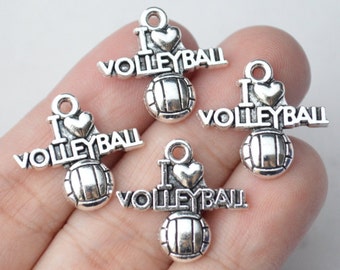 8 Pcs Volleyball Charms I Love Volleyball Charms Antique Silver Tone 20x21mm - YD1145