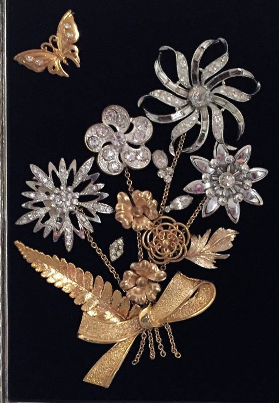 Vintage & Costume Jewelry Framed Elegant Flower Art