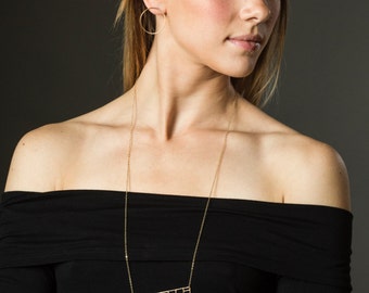 Large Crescent Art Deco Necklace, Layered and Long Necklace, 14kt Long Pendant Necklace, U Necklace, Layering Jewelry, Half Circle Pendant