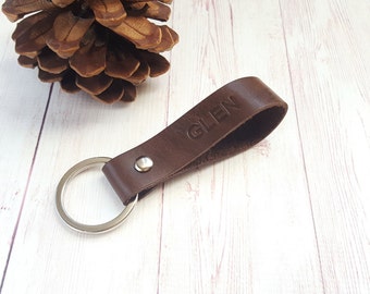 Personalized Leather Keychain - Custom Hand Stamped Name Key Fob - Gifts for Boyfriend or Husband - New House Housewarming Gift