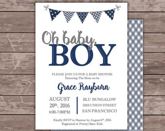 Baby Boy Shower Invitation, Navy baby shower invitation
