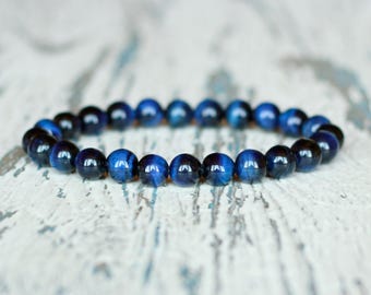 dark blue bracelet bohemian women beaded bracelet 8mm blue tiger eye bracelet gifts blue stone Men Beaded Jewelry Hawk natural navy bracelet