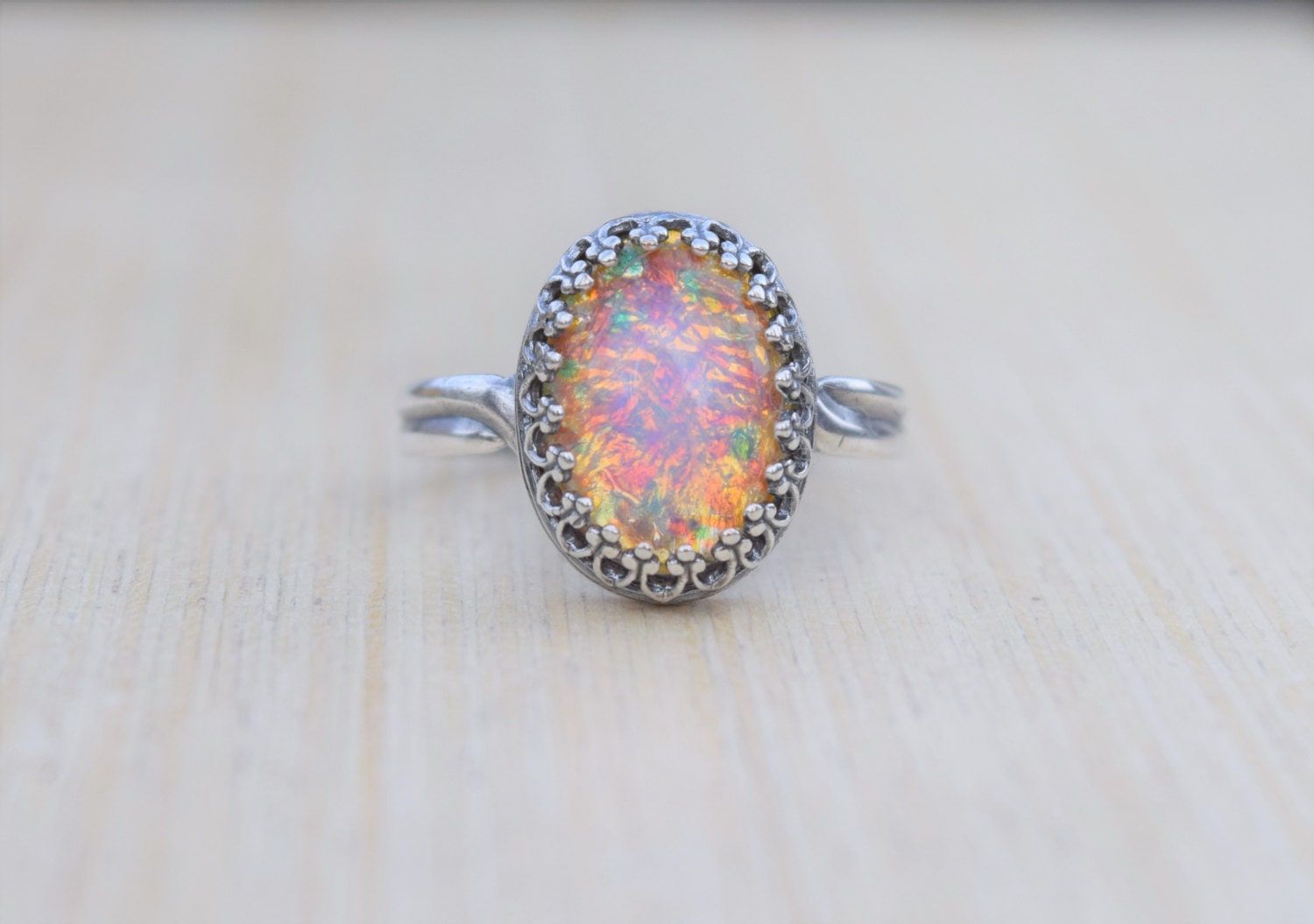 Fire Opal Ring Vintage Fire Opal Adjustable Ring Opal Ring