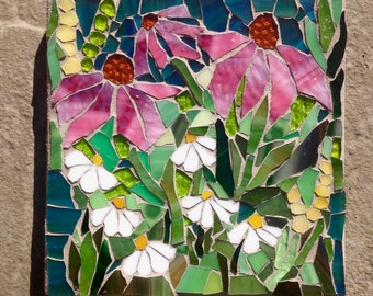 Wild Flowers Mosaic: MADE TO ORDER Stained Glass Mosaic Wall Art
