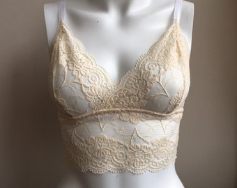 Cream Lace Bralette/Cream Longline Bralette/Cream Longline Libralette