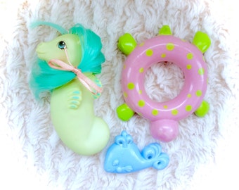 G1 My Little Pony Baby Sea Shimmer Sea Pony Float Brush Ribbon Turtle Seapony Vintage Original G1 1984 MLP 80s Hasbro Sea Horse 1980s