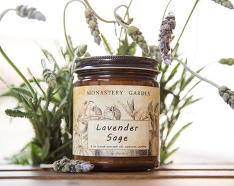 Scented Soy Candle LAVENDER SAGE, Natural Organic Vegan Soy Candles, hand poured candle, 4 oz hostess gifts