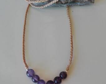 Buddha necklace and amethysts. Macrame woven necklace with buddha and amethyst beads. Amethyst Gemo Pendant