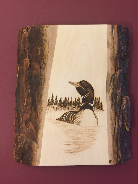 Items similar to Loon Wood Burning Canadian Wildlife Art Canada
