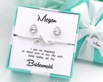 Wedding Earrings Bridesmaid Bracelet set Zirconia Earrings Bracelet Wedding Jewelry Bridal Jewelry Teardrop Bracelet Bridesmaid Gift Dela
