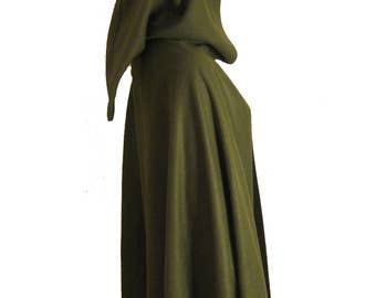 Olive GREEN Hooded Cape/Cloak, Medieval Cosplay, LARP/Hobbit/LOTR/Archer/Elven, Fleece Adult/Child