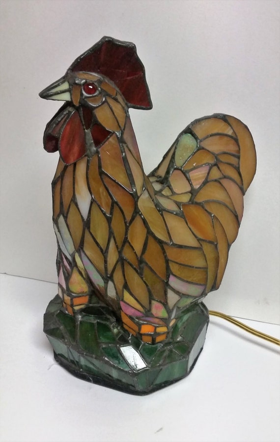 Stained Glass Rooster Lamp