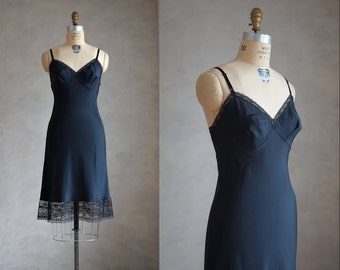 vintage black Barbizon slip | vintage 1970s 1980s lace trimmed later Barbizon slip | black lace slip or nightgown