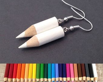 Colored Pencil Earrings, Cute Jewelry, Kawaii Earrings, Art Teacher Gift Idea, Kitsch Jewelry, School Supplies, Fun, Cool, Funky Jewelry