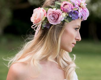 The Dancing at Dusk Crown, flower crown, mermaid crown, rose crown, festival flowers, garden party outfit