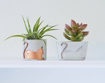 Concrete Cat Planter - Gold or Natural, Concrete Plant Holder, Succulent Plant Pot, Gifts under 15, Cat Decor, Cat Lover Gifts!