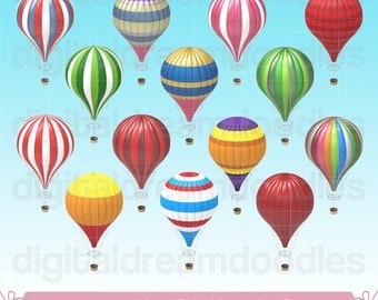 Hot Air Balloon Clipart, Vintage Hot Air Balloon Clip Art, Colorful Gas Balloon Image, Retro Air Balloons PNG Scrapbook, Digital Download