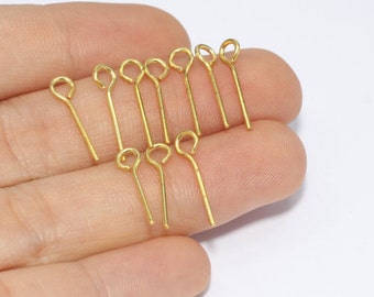 15mm Gold Tone Eye Pins, Golden Brass Eye Pins, sku/BKT12