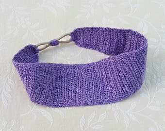 Lilac crochet headband in satin cotton, women's headband, wide cotton head band, crochet hair accessory