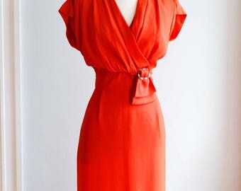 1940's Red Cocktail dress by Franklin/ Waist 30"