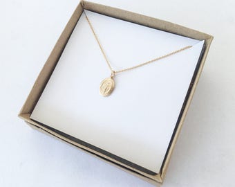 Mini, Small Mother Mary Necklace, Virgin Saint, Dogeared, Religious, Dainty, Delicate, Baptism Gift, Miraculous Medal, Religious Jewelry