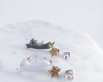 Flying cats, flying rabbit, kitten lovers meow, cat accessories; set pierces