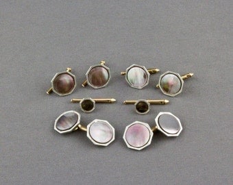 Vintage Larter & Sons Dark Mother Of Pearl Cufflink And 6 Piece Shirt Stud Set