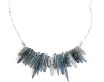 Colorful Healing Crystals and Stones Necklace, 925 Sterling Silver necklace with Blue Kyanite, Free Shipping Blue Gemstones & Silver Jewelry