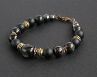 Black woman bracelet Black gemstone bracelet Shungite stone Black obsidian bracelet Blue tiger eye bracelet Protective bracelet Bronze black