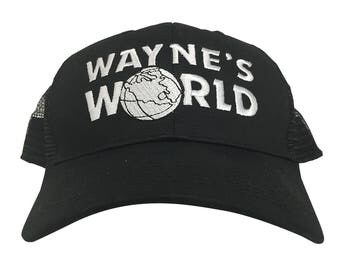 Wayne's World Trucker Cap Like The Hat Worn By Wayne Campbell In Saturday Night Live HIGH QUALITY Embroidered 90s Movie Tv SNL Costume Black