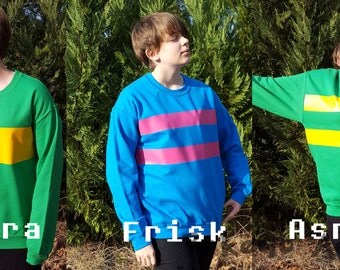Choice of CHARA or FRISK or ASRIEL Cosplay Long Sleeve Crew Neck Sweatshirt * Parody Undertale Character * Sizes Youth Small - Adult 5XL