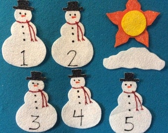 felt stories 5 snowmen//felt board stories snowmen //flannel board stories numbers//felt stories math//educational toy//felt stories winter