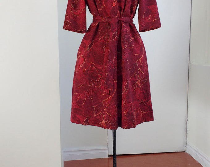 Vintage red dress, handmade red summer dress, Mad men suitable for work dress, knee length with 3/4 sleeves, Size M